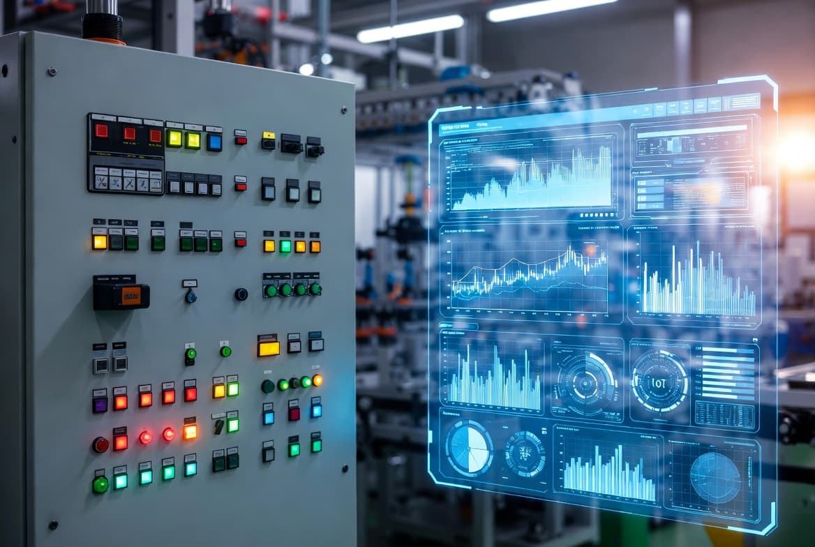 Ilustrasi Otomasi Industri dan Dashboard IoT